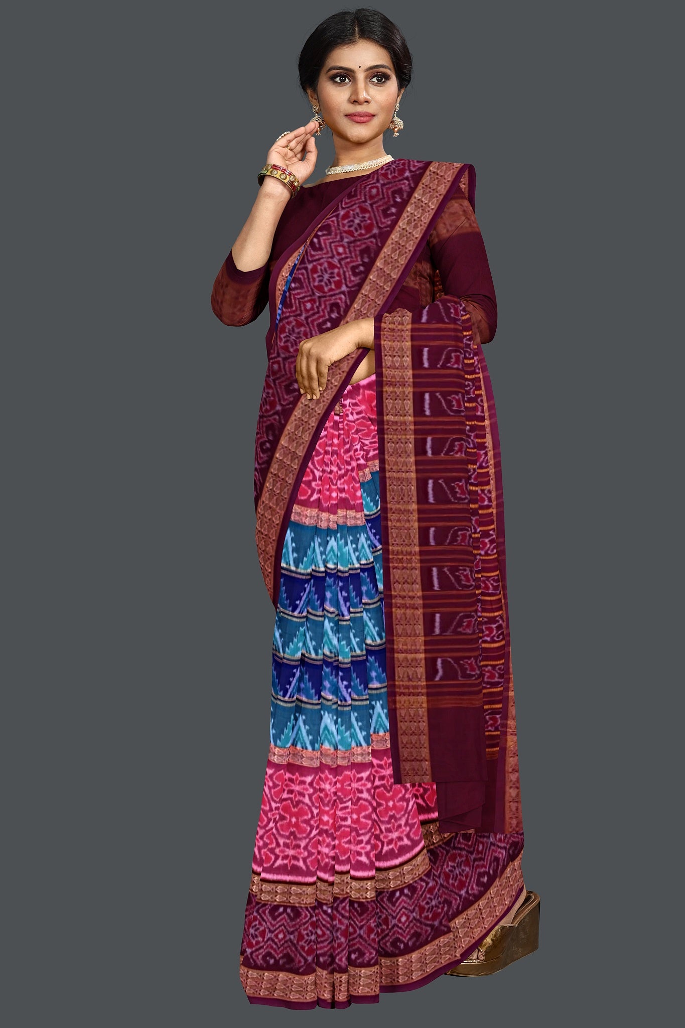 Green Double Border Bandha Saree