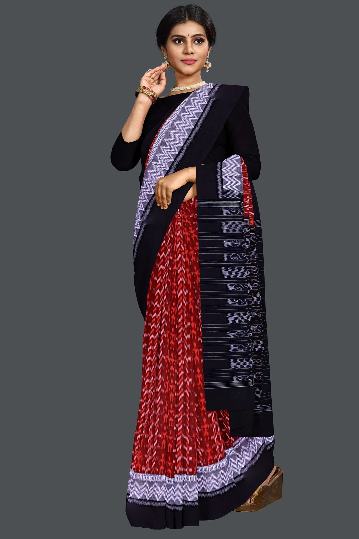 Brown Double Border Bandha Saree