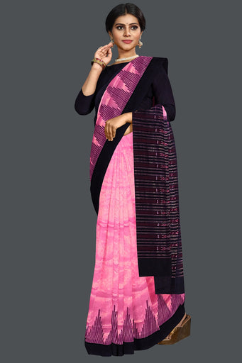 Pink Black Up School Saree(Temple Border)