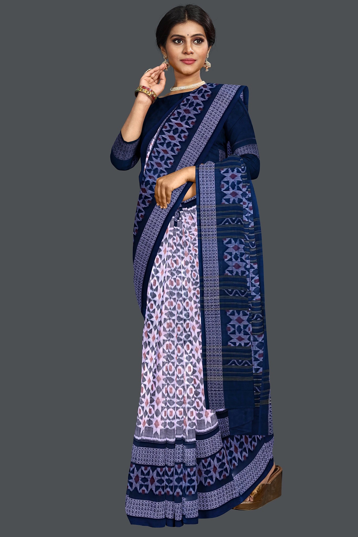 White Big Border Bandha Saree