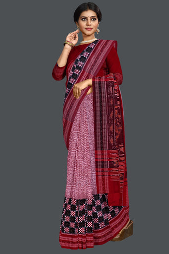 White And Dusty Rose Big Border Bandha Saree