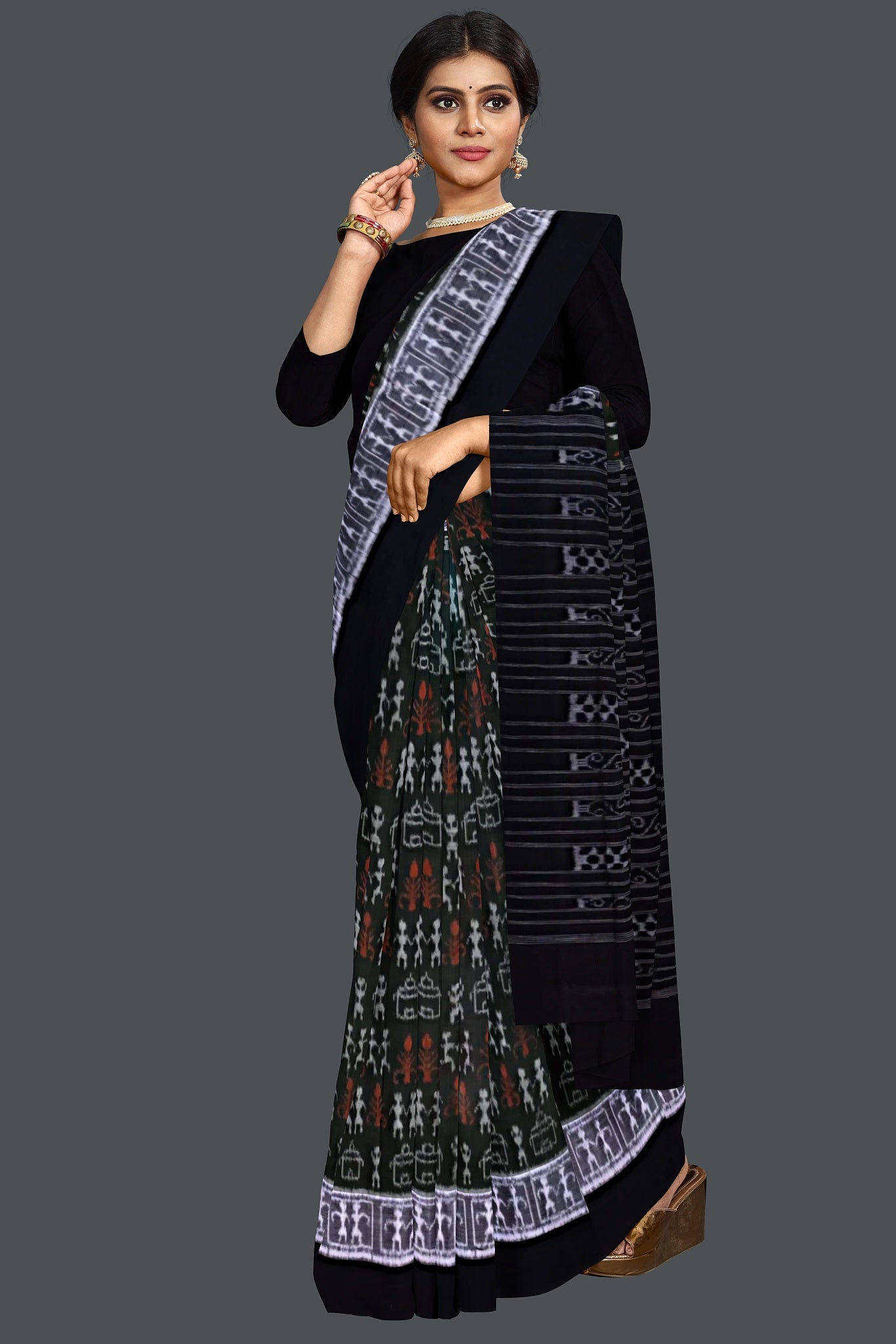 Dark Olive Green Teracota Bandha Saree