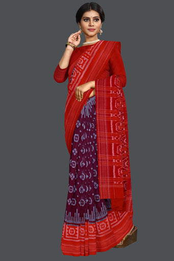 Dark Maroon Big Border Bandha Saree