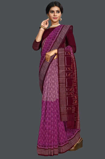 Magenta Half Half Bandha Saree(With Blouse)