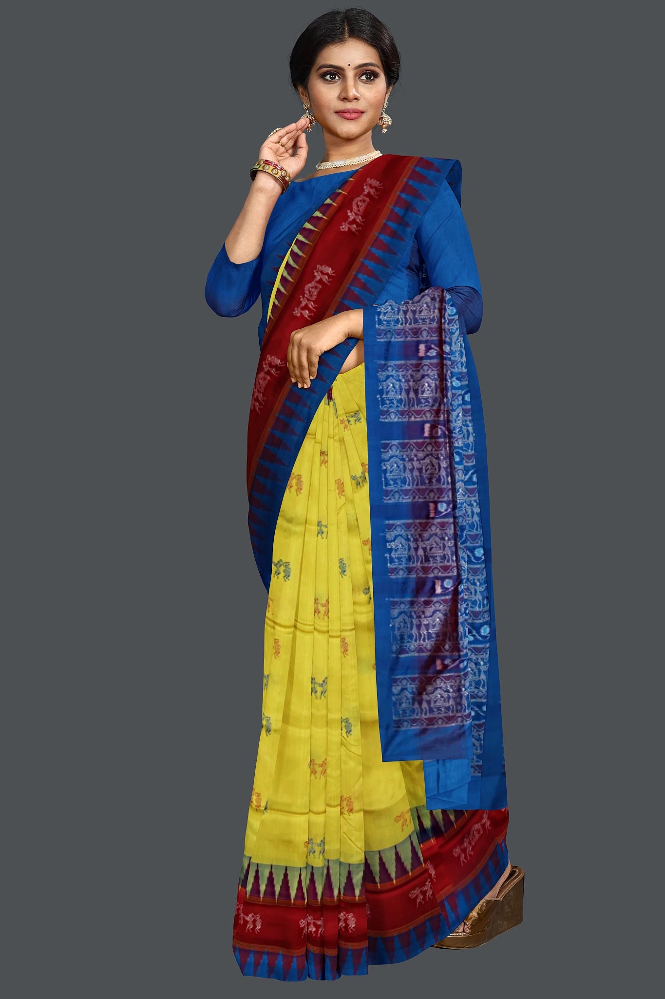 Bright Yellow Traditional Marriage Bomkai Saree