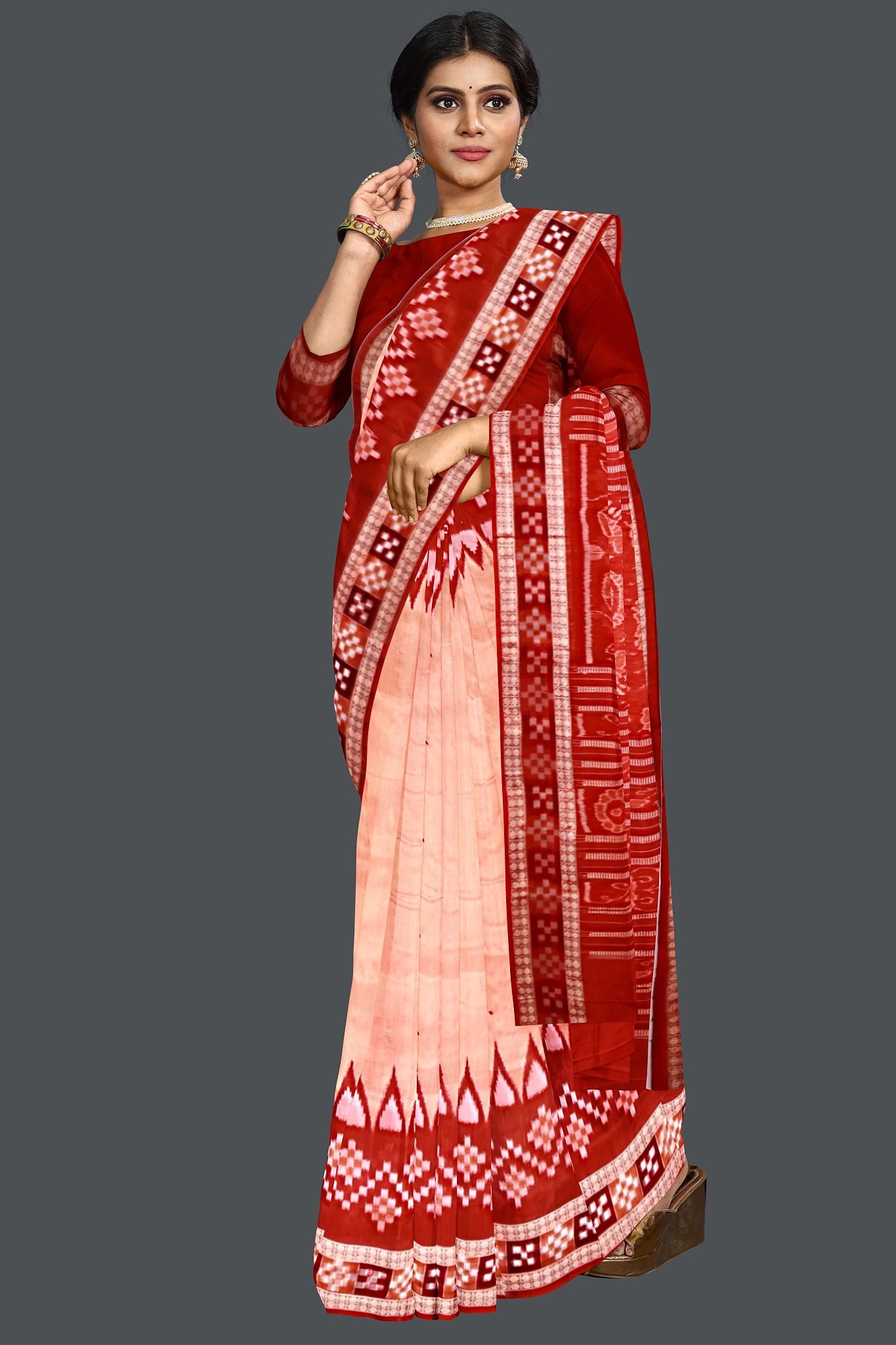 Happy Orange Border Pasapalli Buti Bomkai Saree