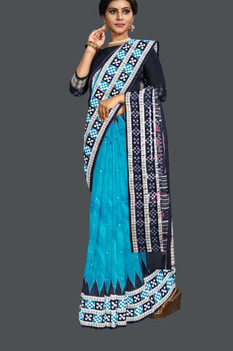 Dark Teal  Border Pasapalli Buti Bomkai Saree