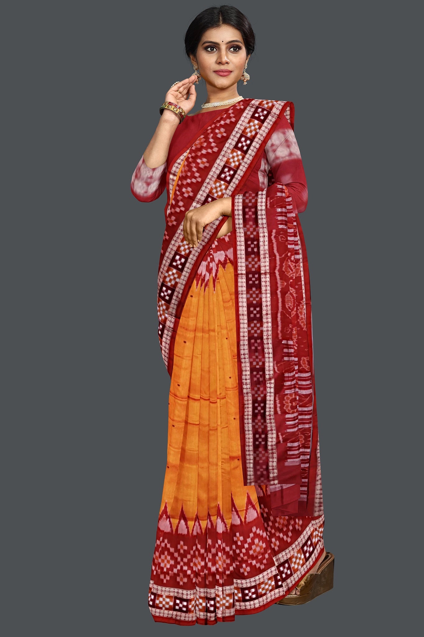 Golden Orange Border Pasapalli Saree