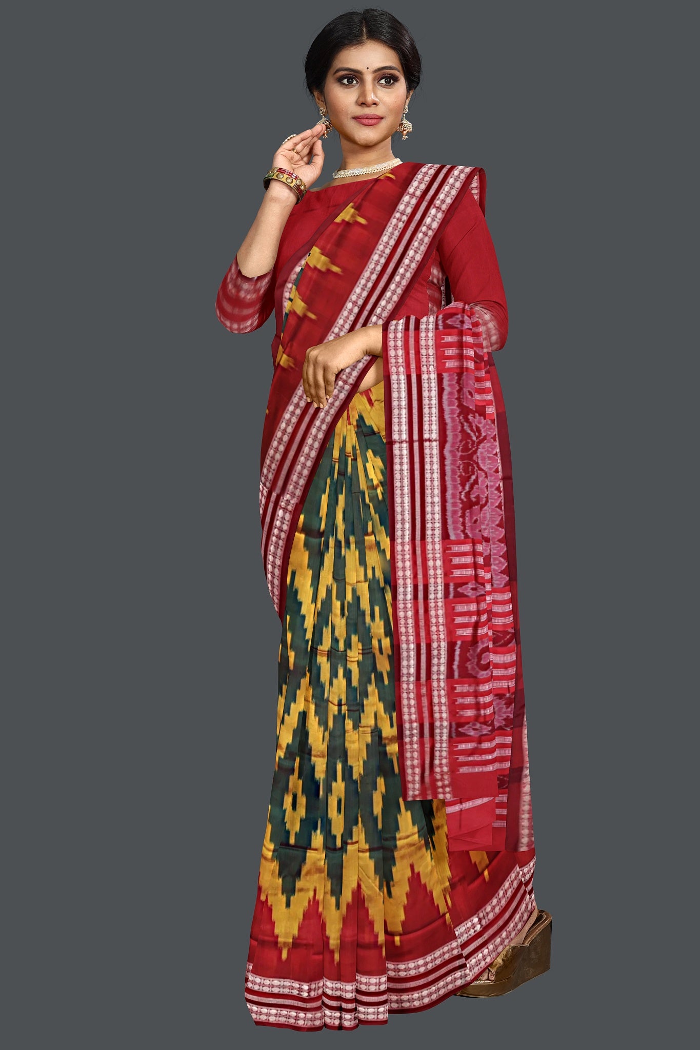 Deep Green Bandha Sambalapuri Silk Saree