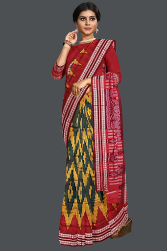 Deep Green Bandha Sambalapuri Silk Saree