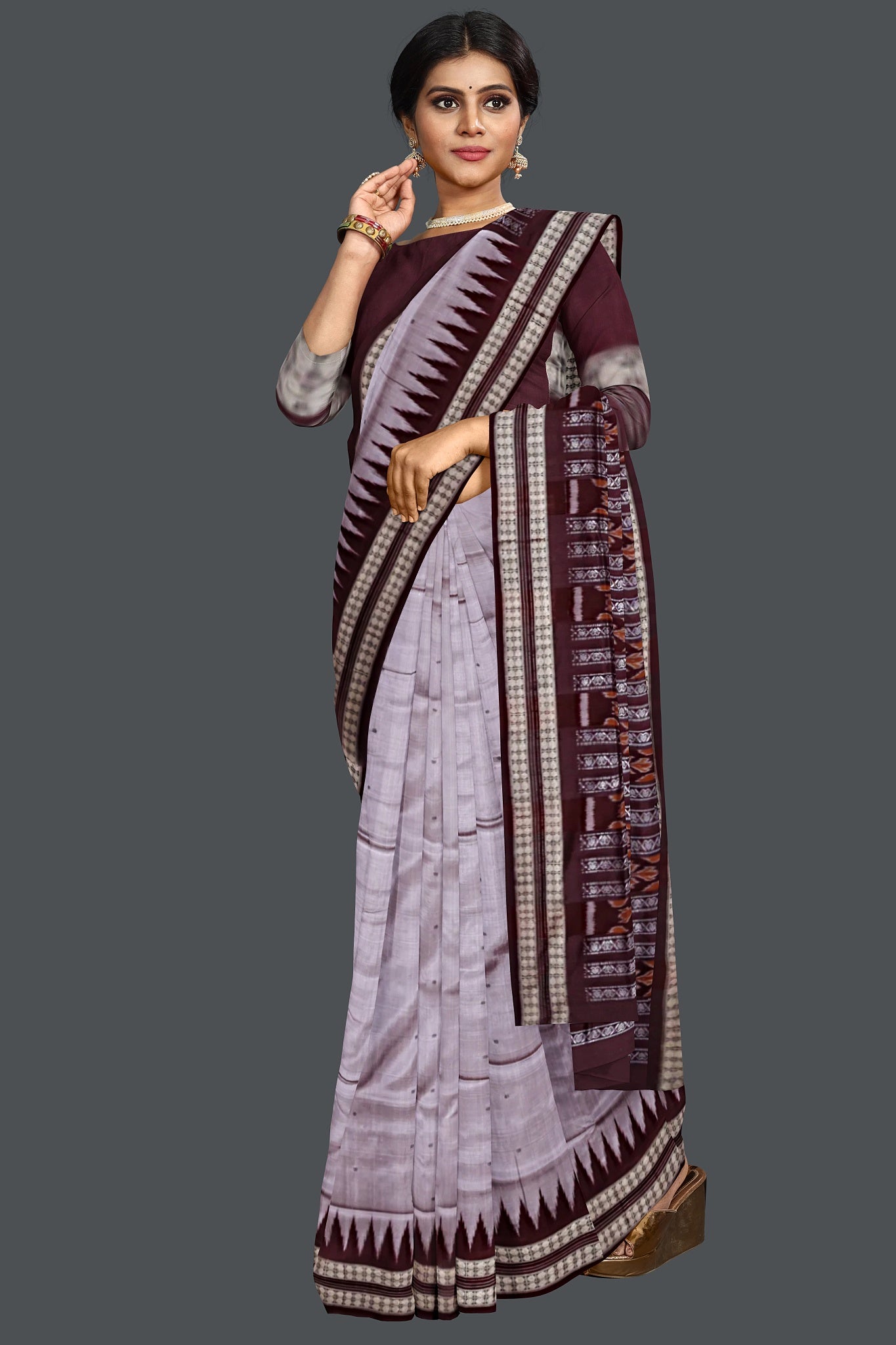 Dark Silver Bomkai Butti Sambalapuri Saree