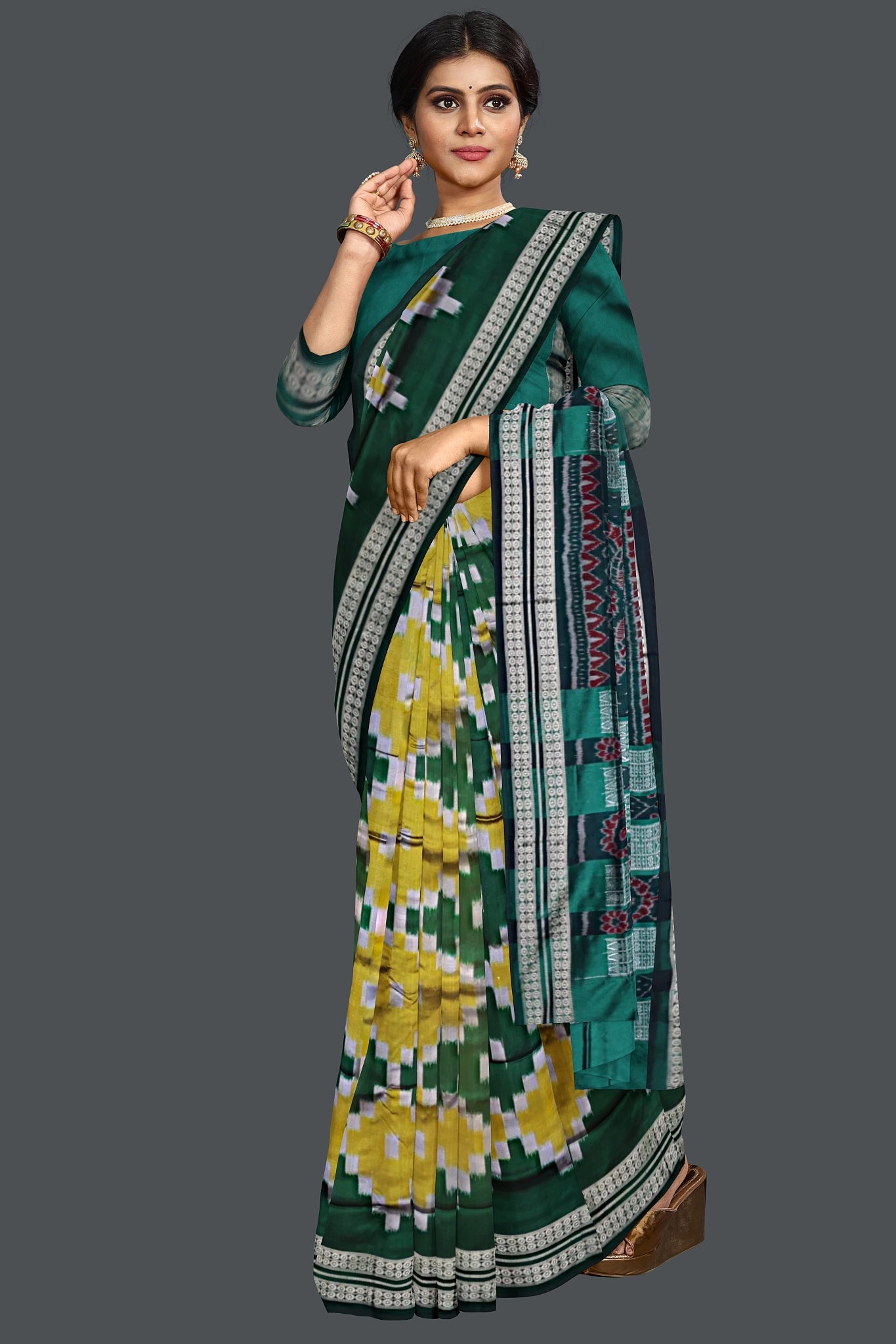 Yellow and Green Body Pasapalli Saree