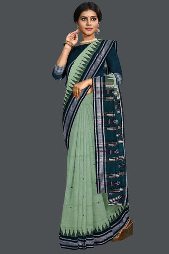 Light Green Temple Border Cotton Bapta Saree