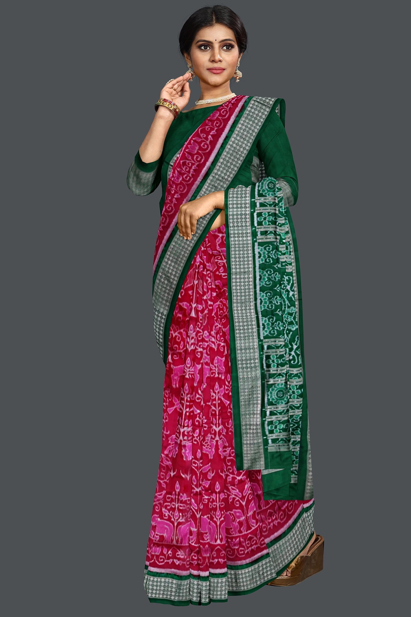 Hot Pink Border Bichitrapuri Saree