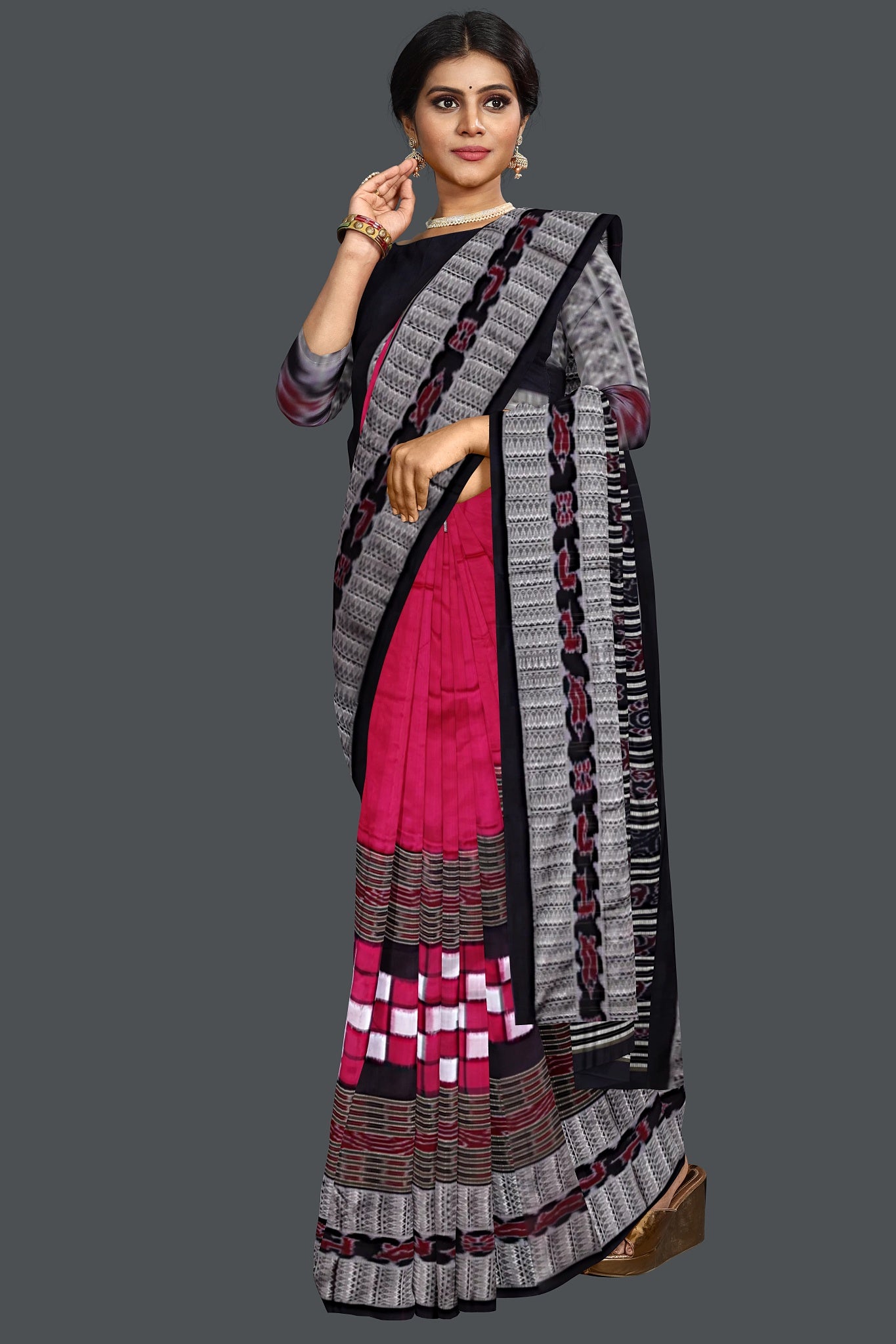 Hot Pink Bomkai Special Border Saree