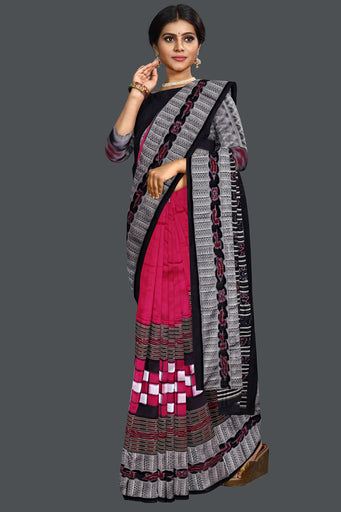 Hot Pink Bomkai Special Border Saree