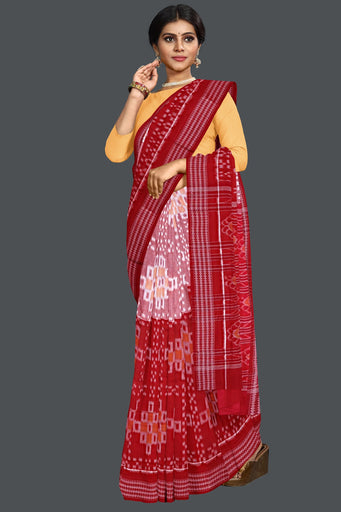 Red And Yellow Half Half Paper Bandha Saree