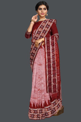 Peach Border Pasapalli Buti Bomkai Saree