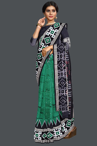 Forest Green Border Pasapalli Buti Bomkai Saree