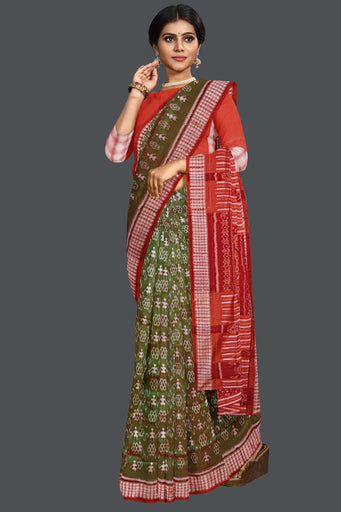 Rust Green Teracota Bandha Saree