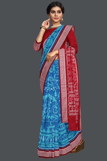 Bright Blue Bandha Sambalapuri Silk Saree