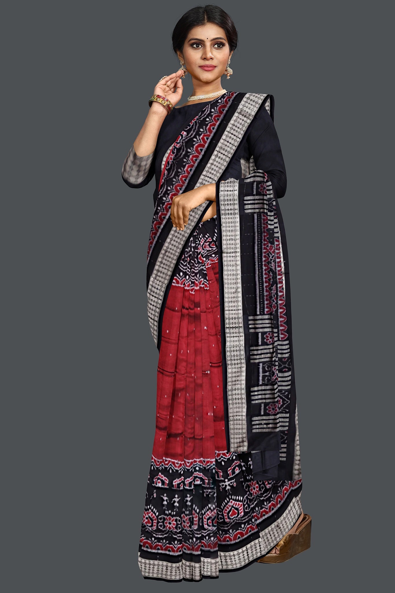 Maroon Teracota Border Bandha Saree