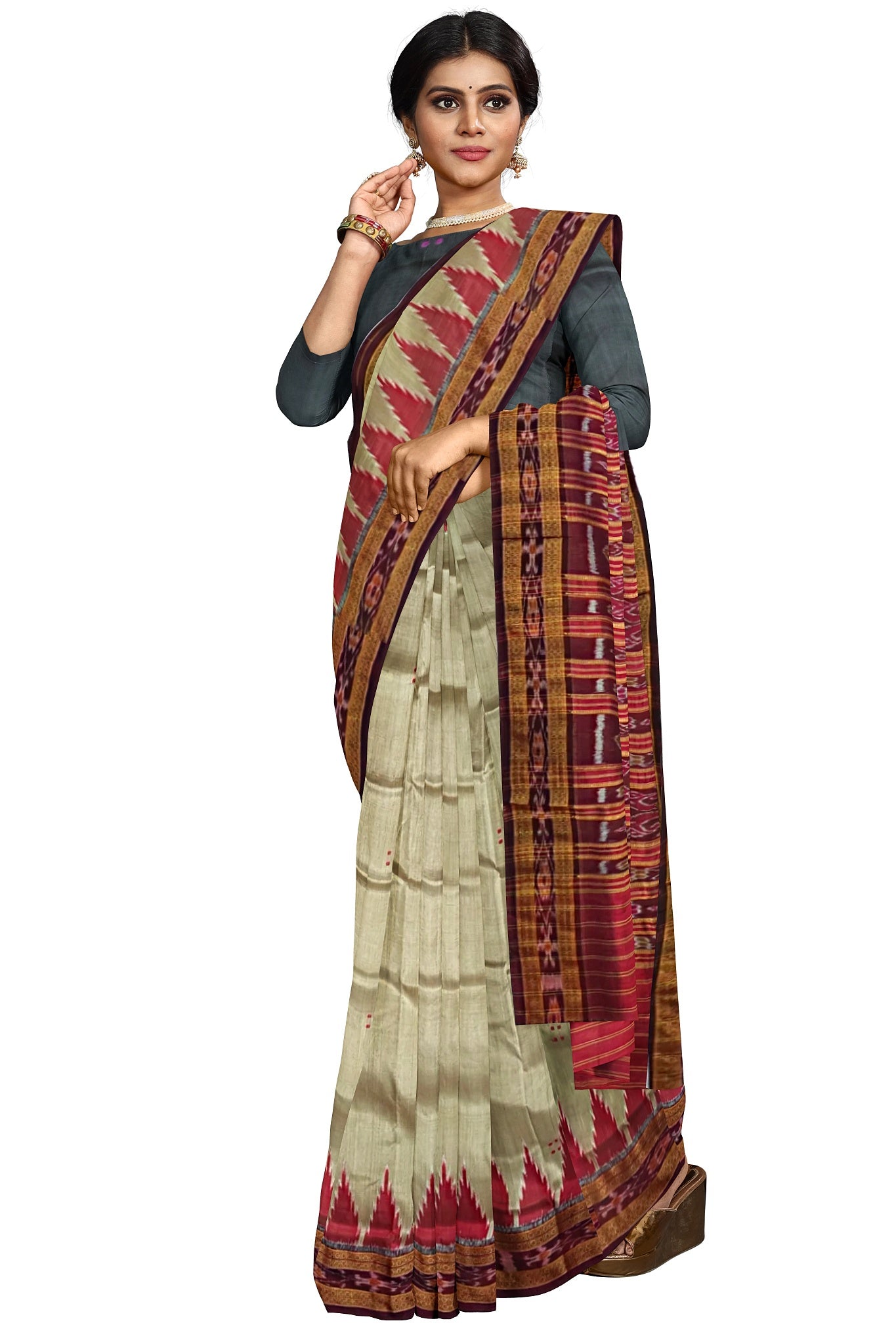 Matha brown border Big Temple Border Khandua Pata Saree