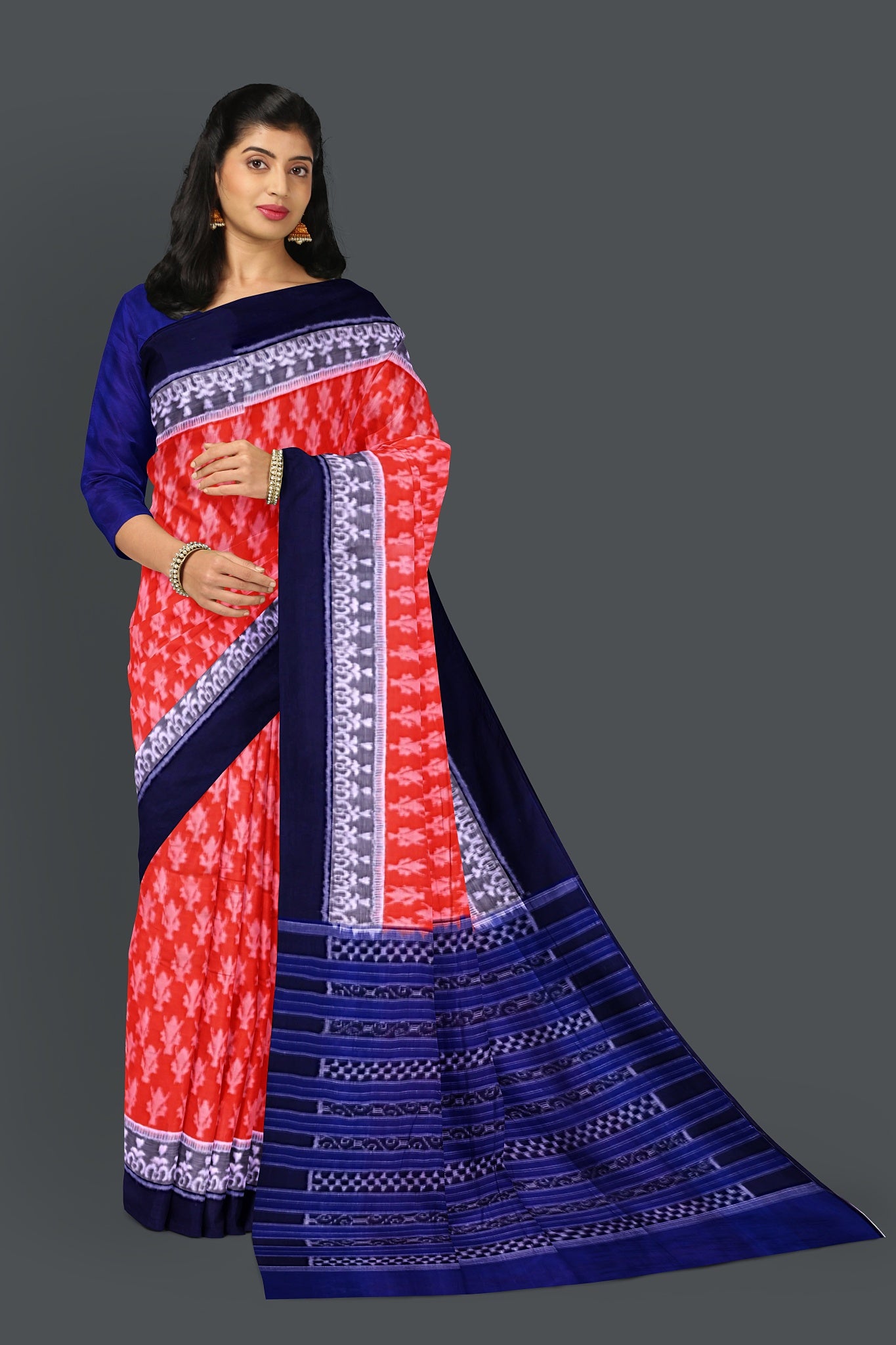 Orange Double Border Bandha Saree