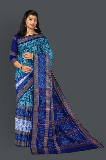 Cyan Double Border Bandha Saree