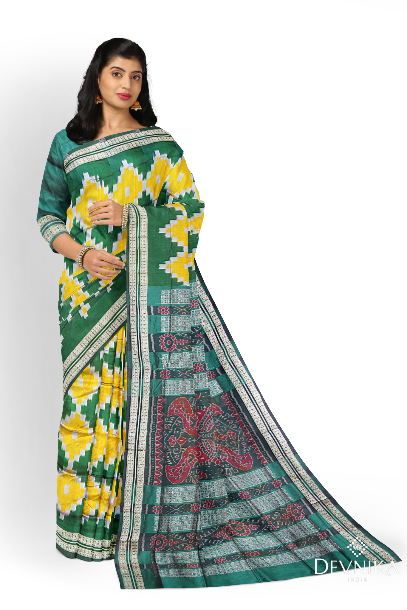 Yellow and Green Body Pasapalli Saree