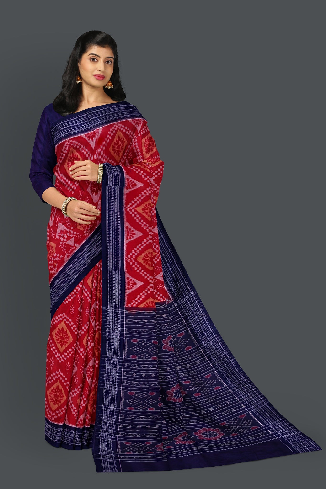 Red And Brwon Paper Bandha Saree