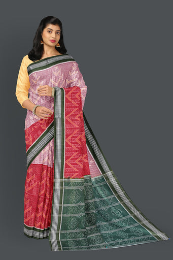 Red And White Body Bandha Saree(With Out Blouse)