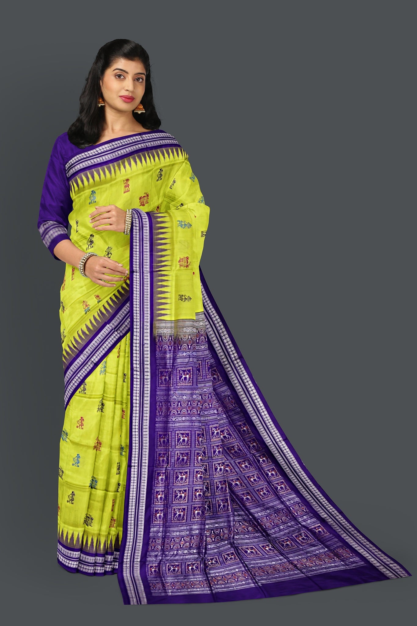 Lemon Green Teracota Bomkai Saree