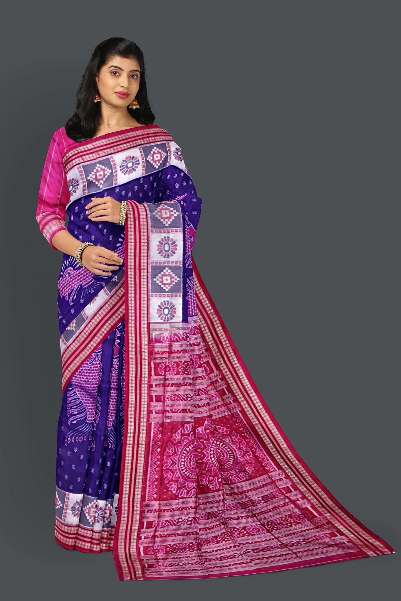 Blue And Violet Fish Bandha Saree