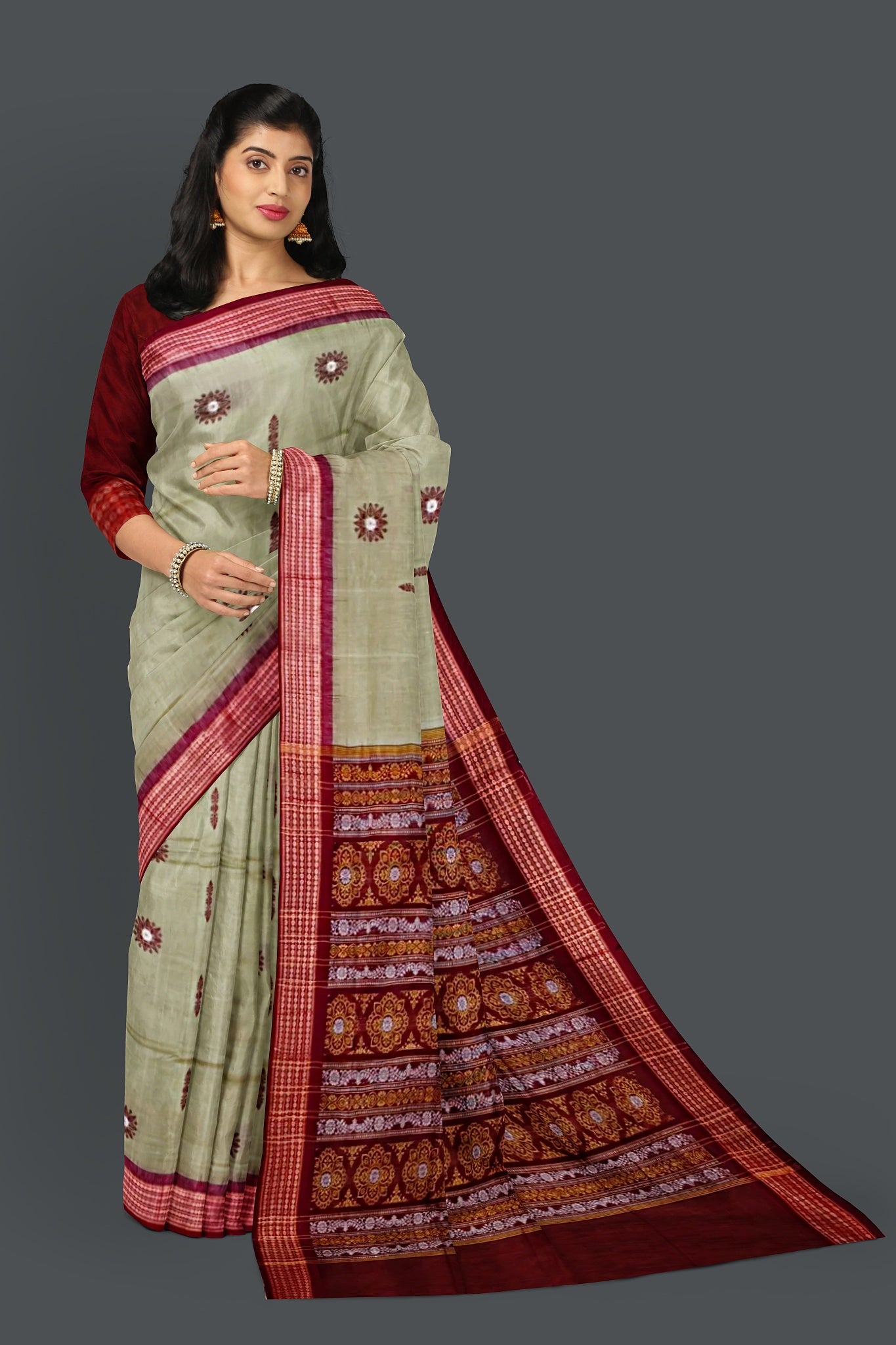 Grey Green Bomkai Saree