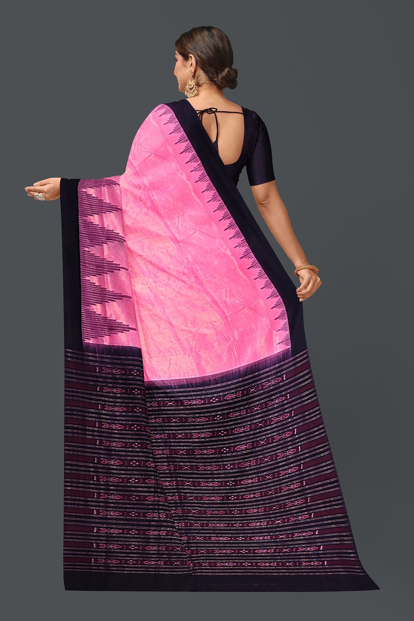 Pink Black Up School Saree(Temple Border)