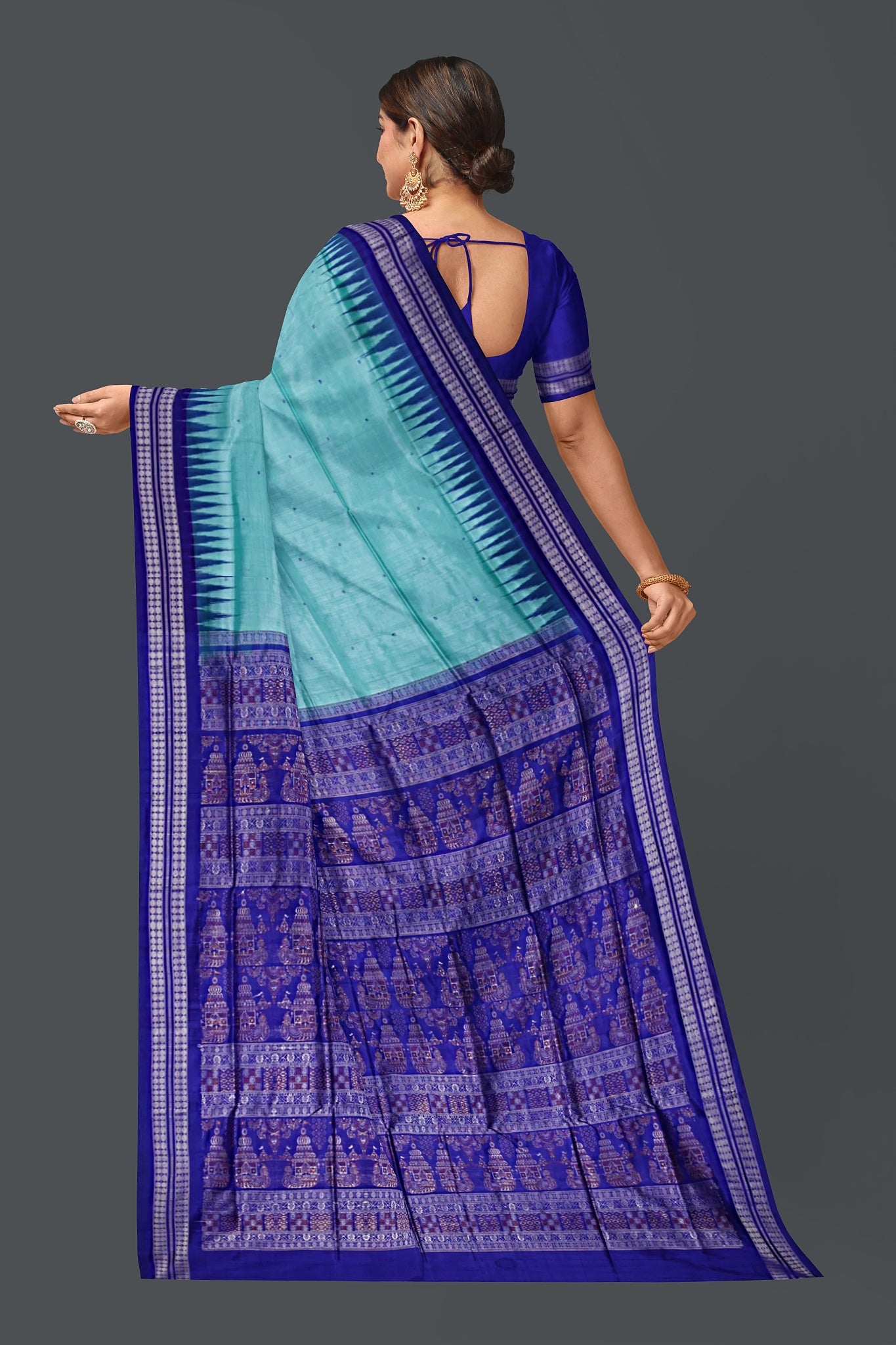 Dark Cyan Bomkai Butti Sambalapuri Saree