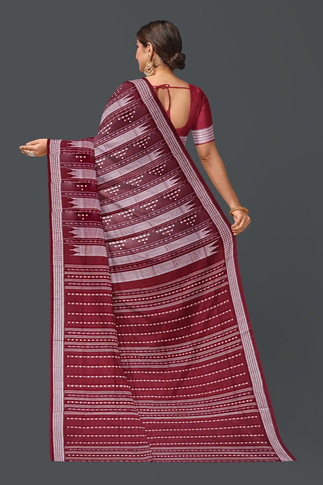 Maroon And Silver Pata Bapta Saree