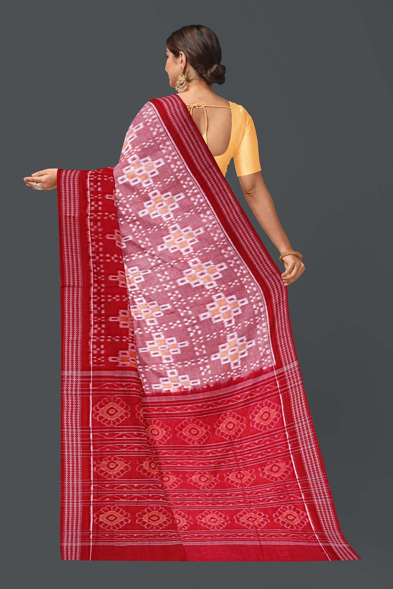 Red And Yellow Half Half Paper Bandha Saree