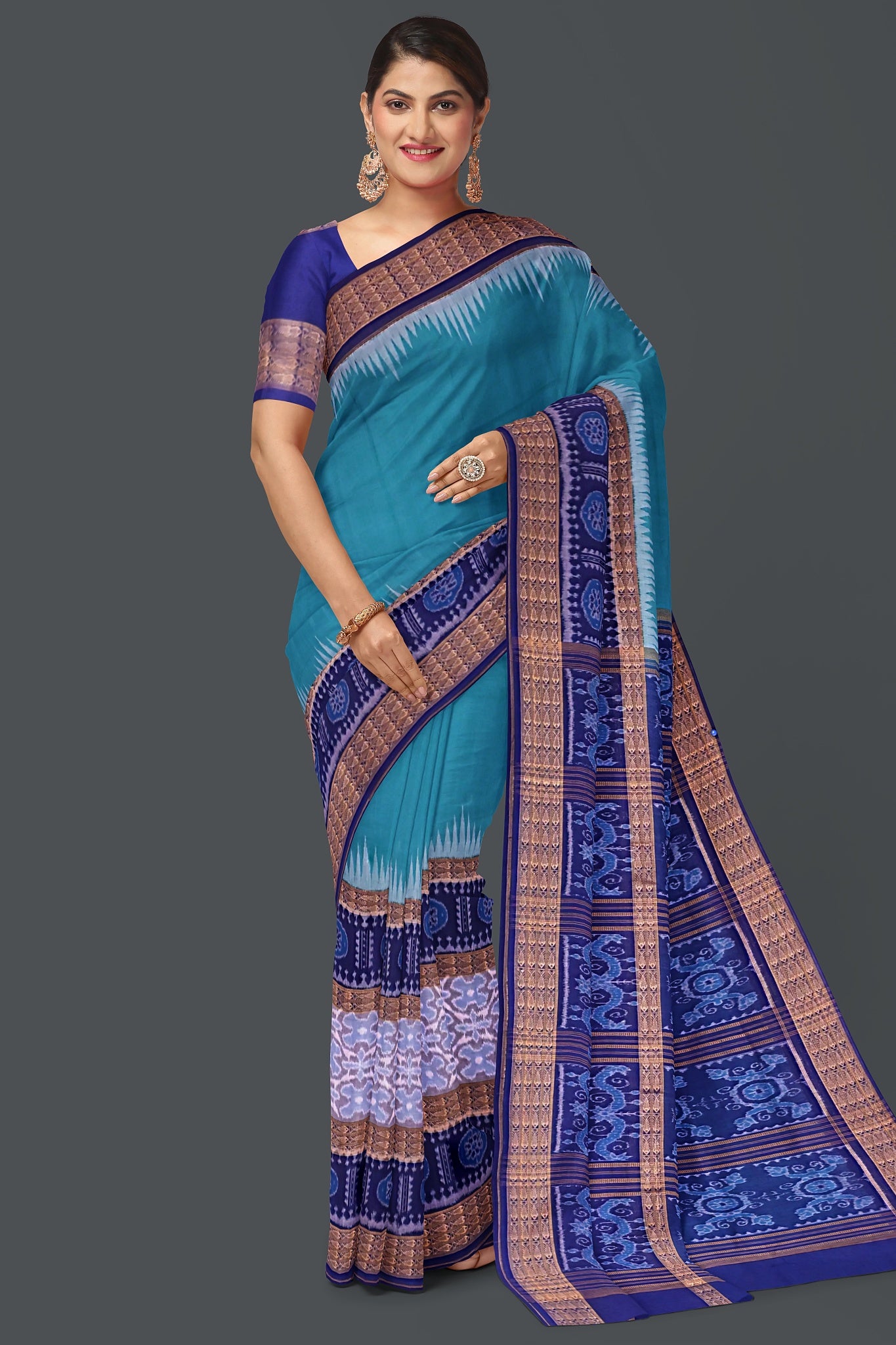 Sea Green Big Border Bandha Saree