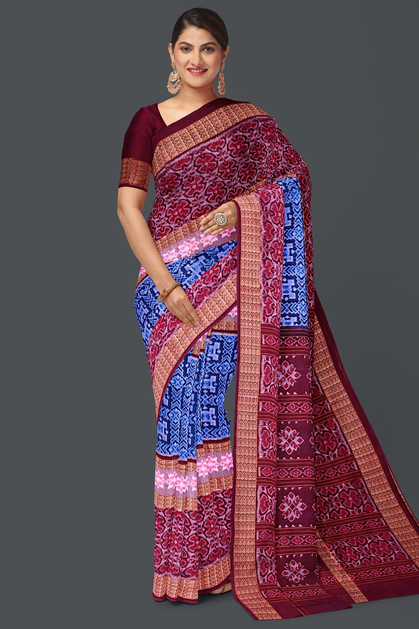 Blue Double Border Bandha Saree