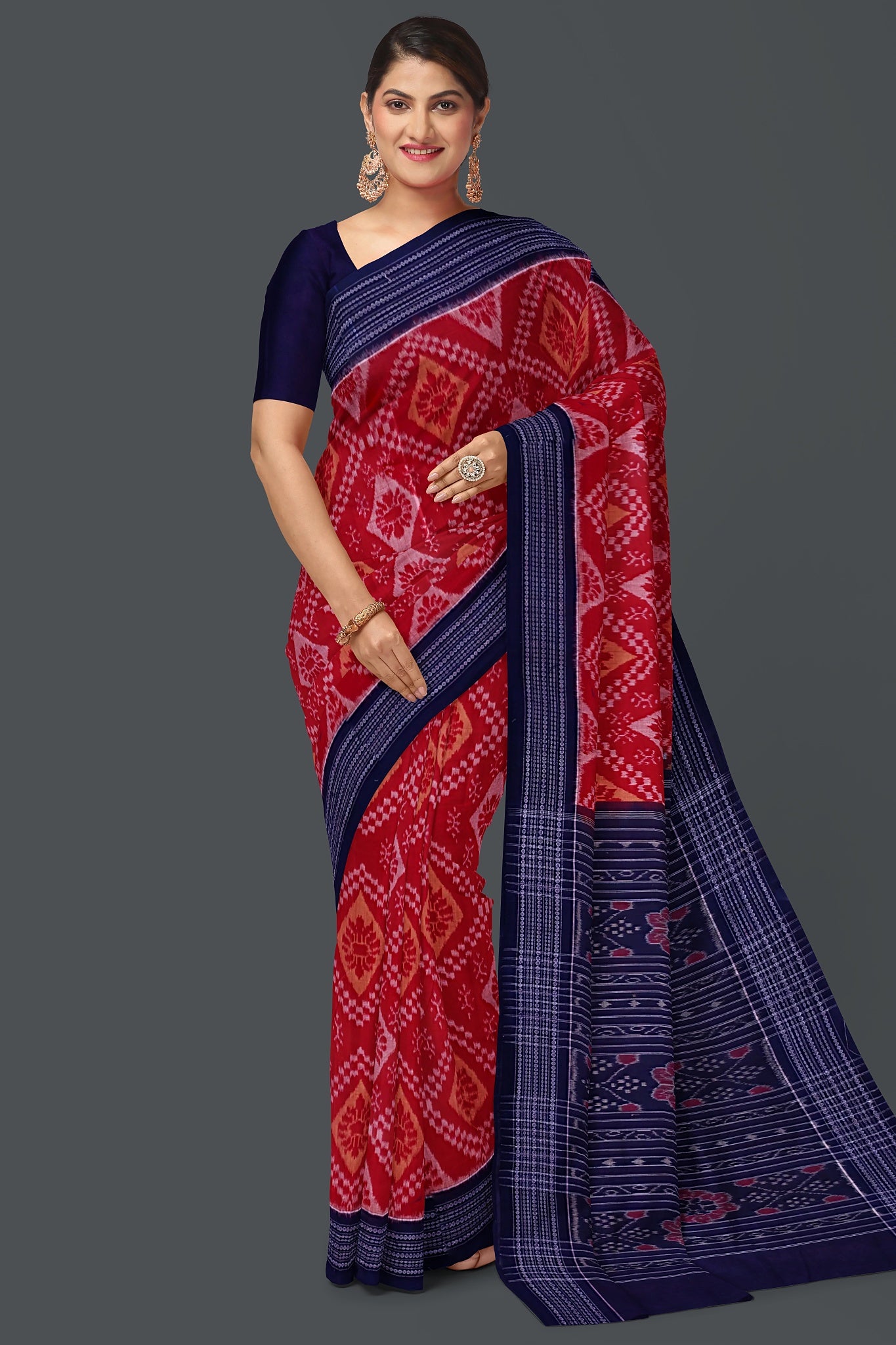 Red And Brwon Paper Bandha Saree