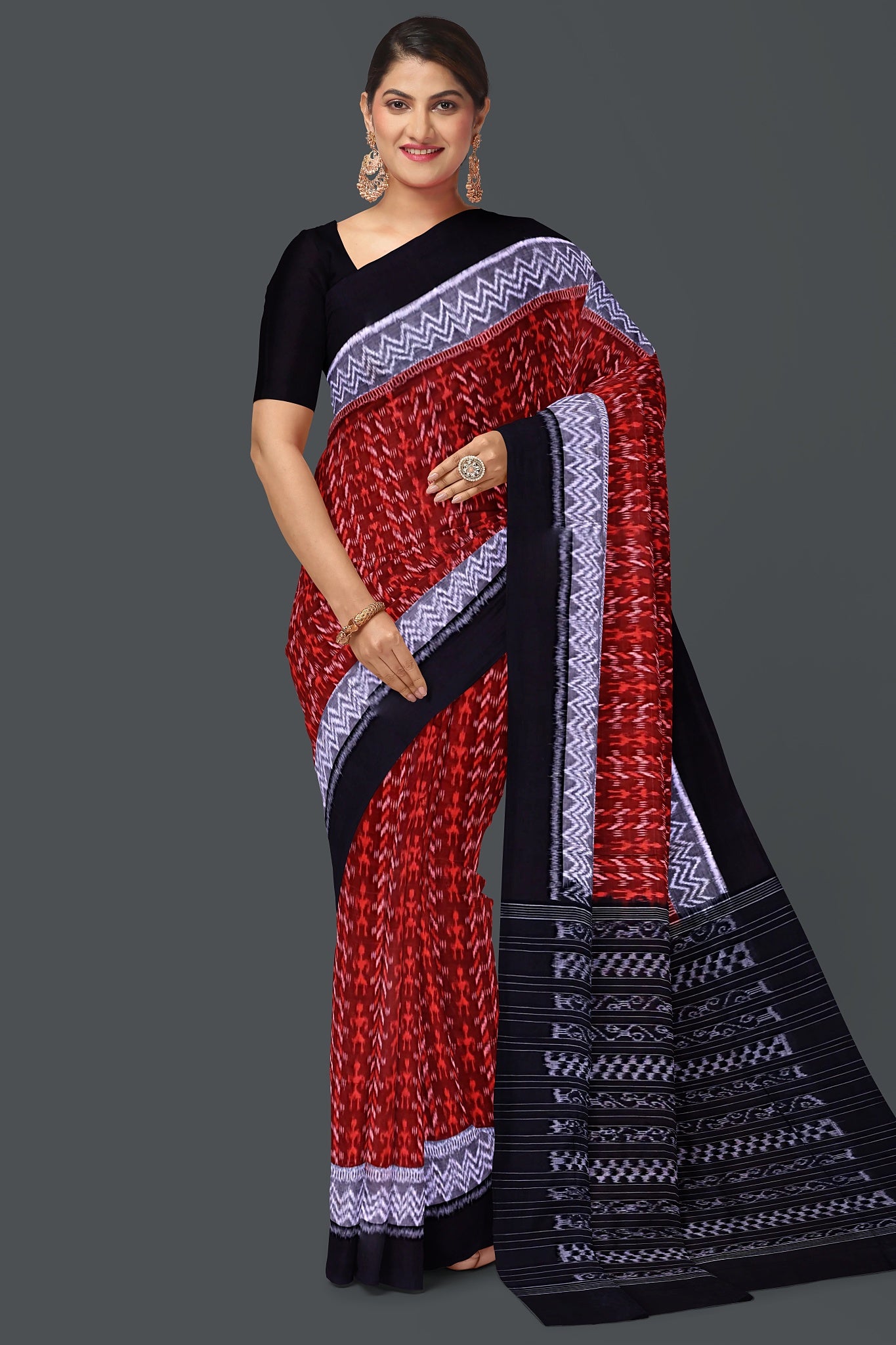 Brown Double Border Bandha Saree