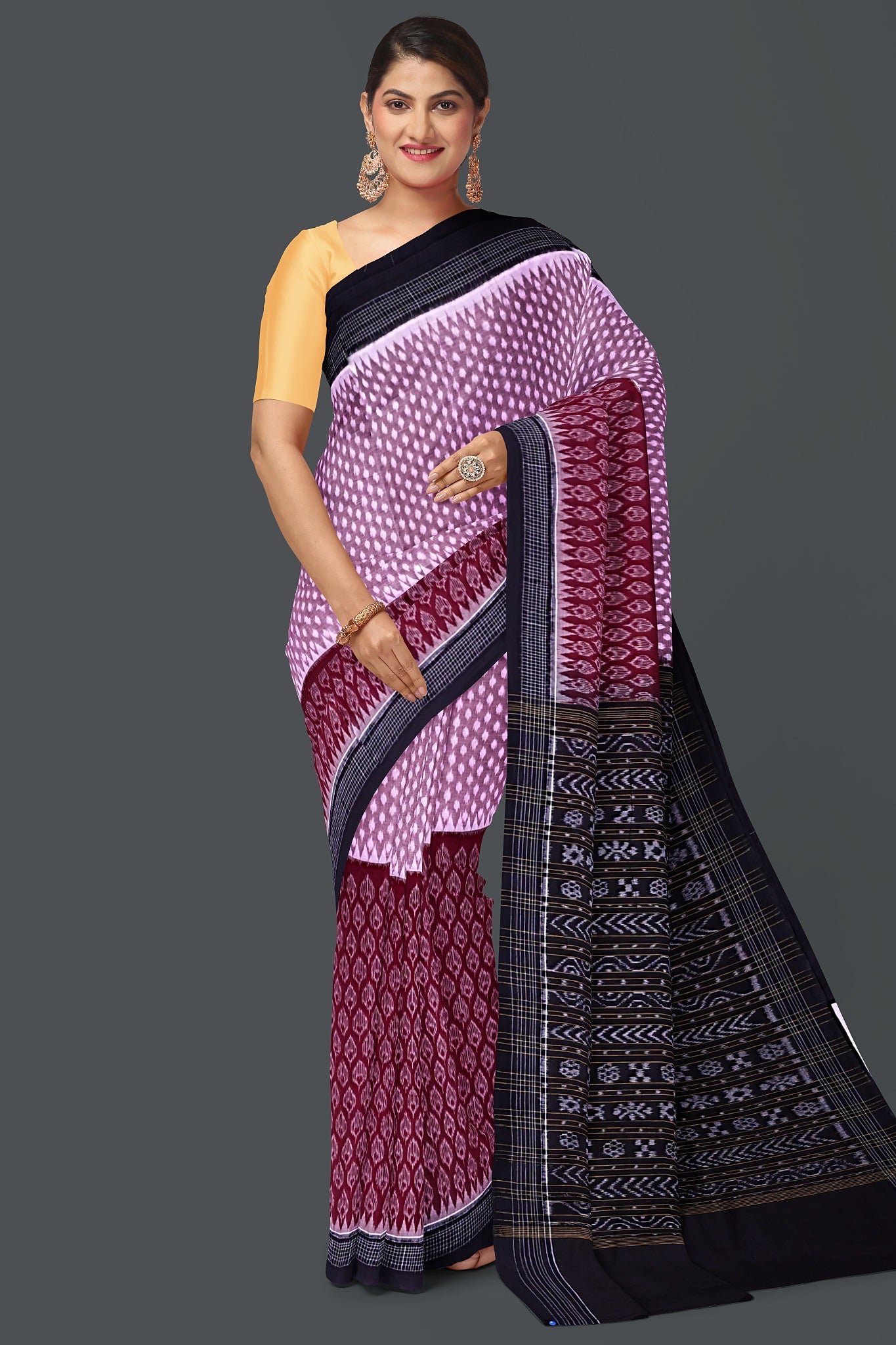 Maroon Half Half Bandha Saree(With Blouse)