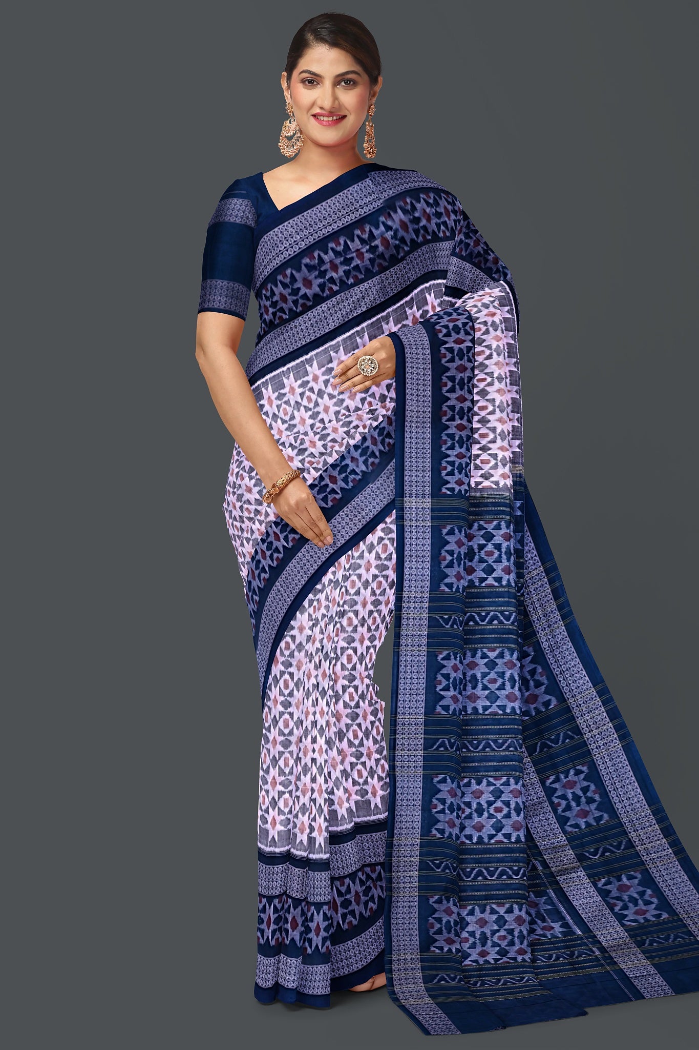 White Big Border Bandha Saree