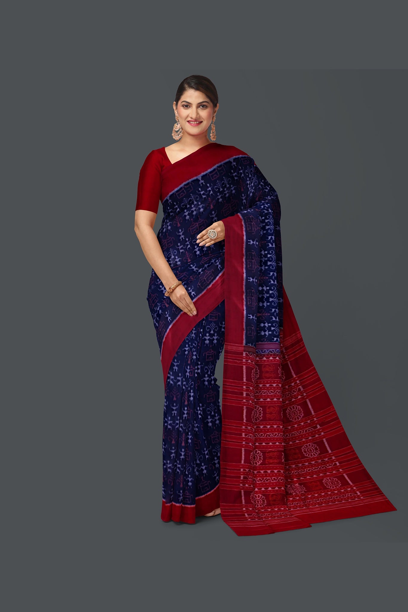 Navy Blue Teracota Bandha Saree