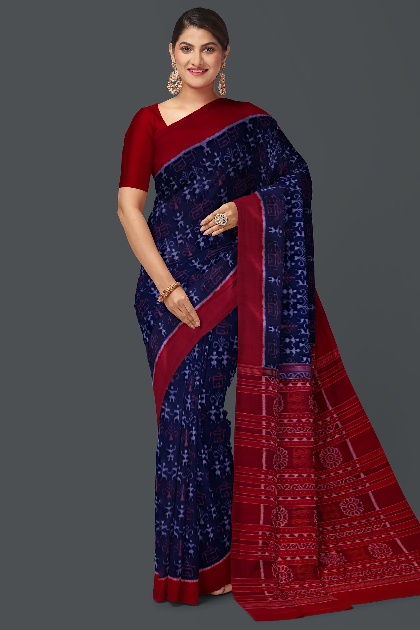 Navy Blue Teracota Bandha Saree