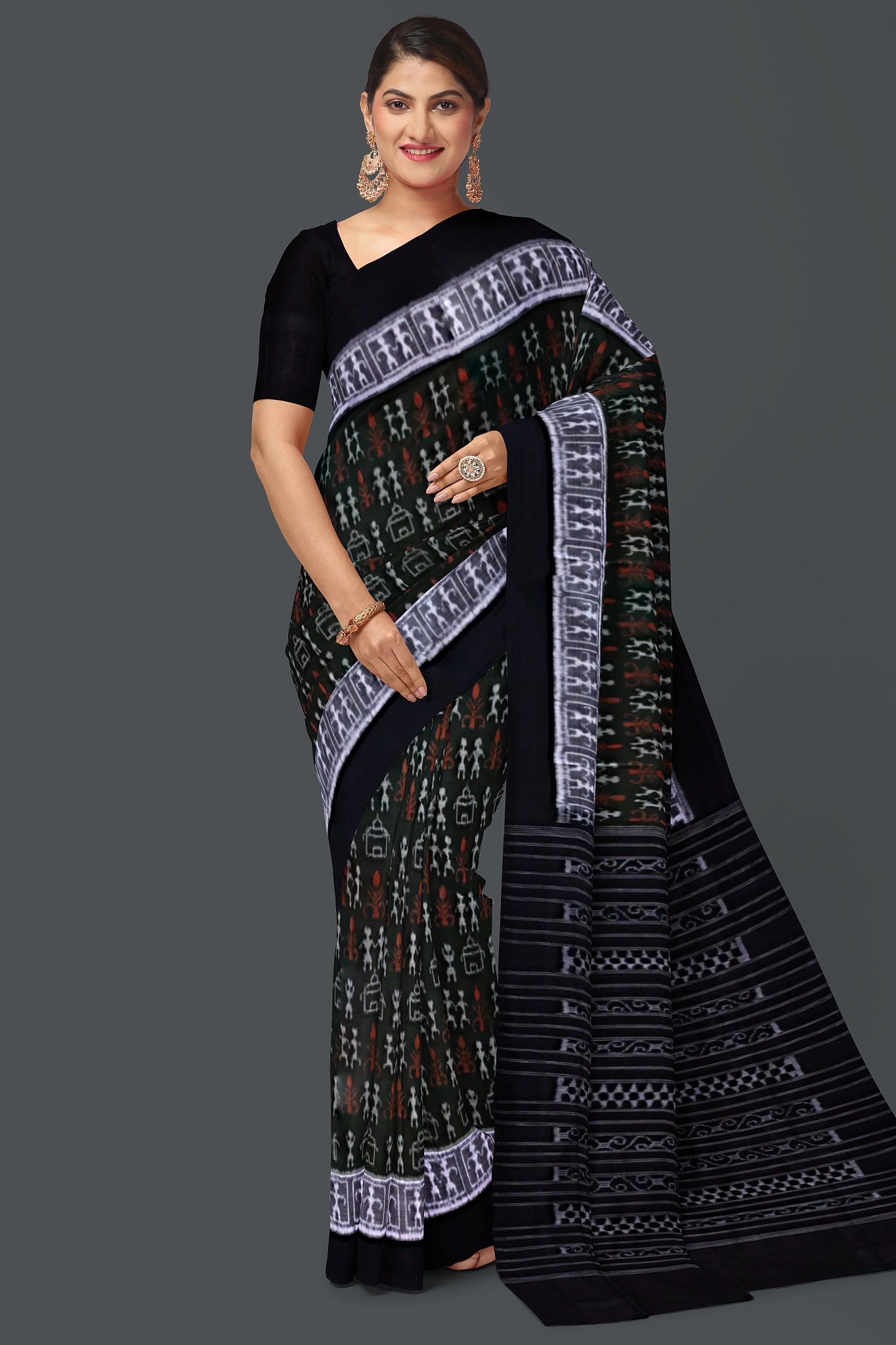Dark Olive Green Teracota Bandha Saree