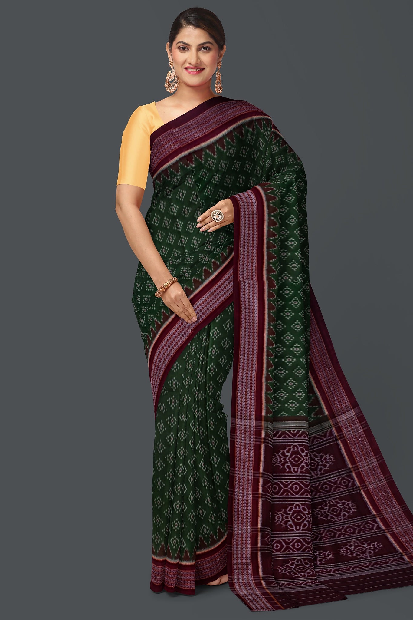 Deep Green Body Bandha Saree(With Out Blouse)
