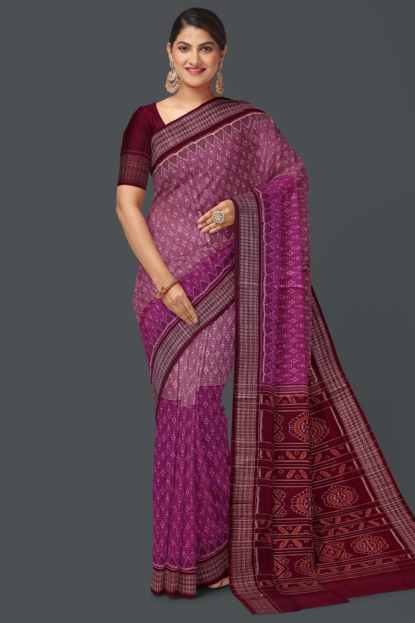 Magenta Half Half Bandha Saree(With Blouse)